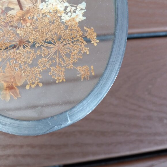 Vintage Dried Pressed Flowers Wall Art Oval Glass Framed - Picture 7 of 13
